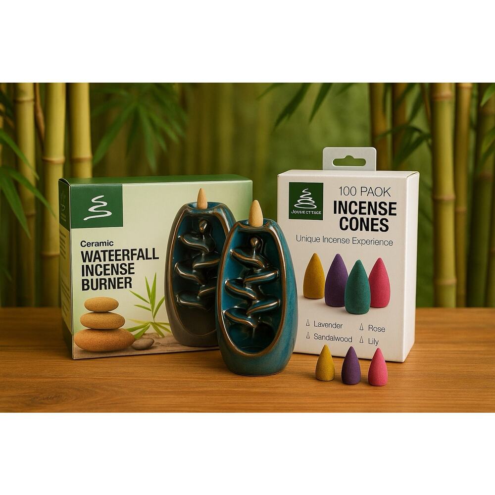 Journey’s Edge Ceramic Sankara Stone Waterfall Incense Burner + 100 Cones Set